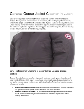 Canada Goose Jacket Cleaner In Luton