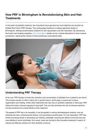 How PRF in Birmingham is Revolutionizing Skin and Hair Treatments