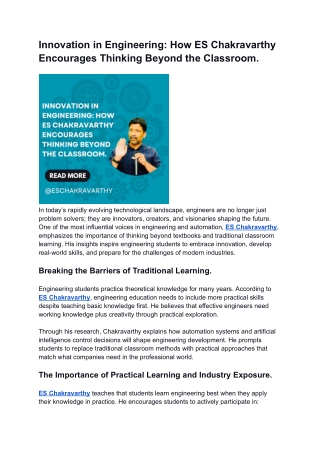 Innovation in Engineering_ How ES Chakravarthy Encourages Thinking Beyond