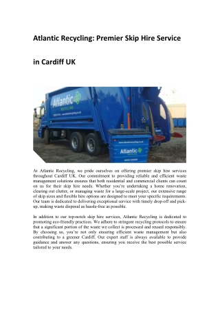 Atlantic Recycling: Premier Skip Hire Service in Cardiff UK