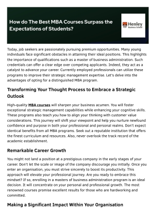 How do The Best MBA Courses Surpass the Expectations of Students