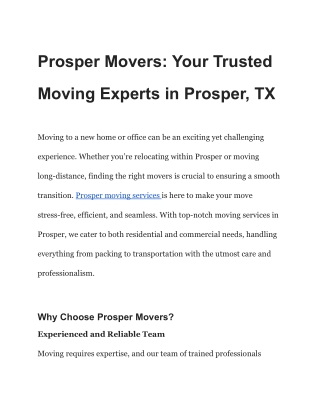 Prosper Movers_ Your Trusted Moving Experts in Prosper, TX