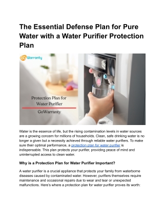 Protection Plan for Water Purifier_ Your Shield Against Contaminated Water