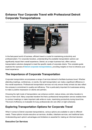 Enhance Your Corporate Travel with Professional Detroit Corporate Transportations
