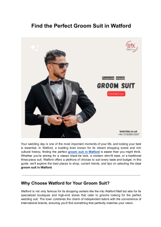 Find the Perfect Groom Suit in Watford