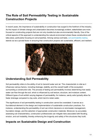 The Role of Soil Permeability Testing in Sustainable Construction Projects