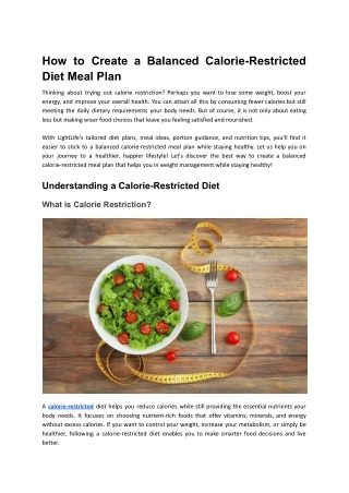 How to Create a Balanced Calorie-Restricted Diet Meal Plan