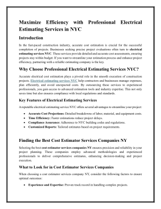 Maximize Efficiency with Professional Electrical Estimating Services in NYC