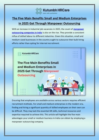 The Five Main Benefits Small and Medium Enterprises in 2025 Get Through Manpower Outsourcing