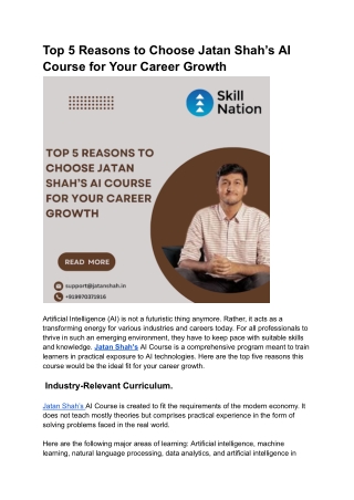 Top 5 Reasons to Choose Jatan Shah’s AI Course for Your Career Growth