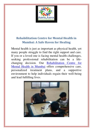 Rehabilitation Centre for Mental Health in Mumbai A Safe Haven for Healing