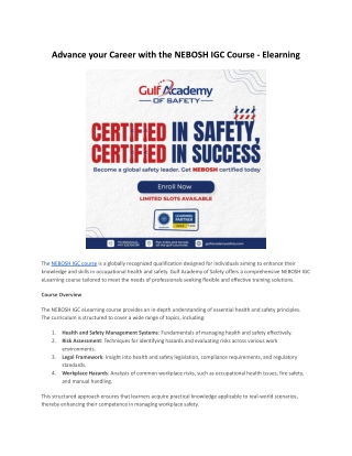 Advance your Career with the NEBOSH IGC Course - Elearning