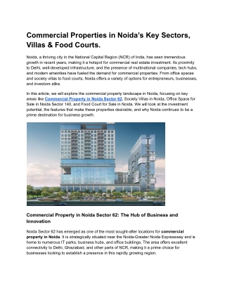 Commercial Properties in Noida’s Key Sectors, Villas & Food Courts.