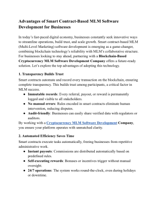 advantages of smart contract based mlm software