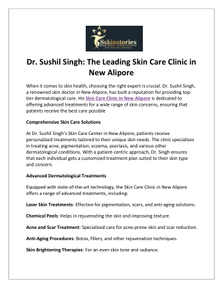 Dr. Sushil Singh The Leading Skin Care Clinic in New Alipore
