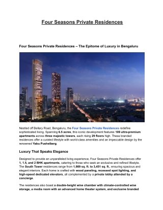 Four Seasons Private Residence: Exclusive 1, 1.5 & 2 BHK Apartments for Sale