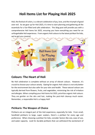 Holi Items List for Playing Holi 2025