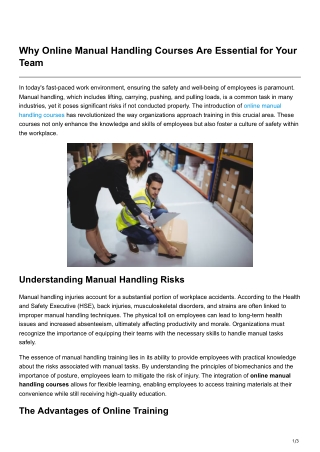 Why Online Manual Handling Courses Are Essential for Your Team