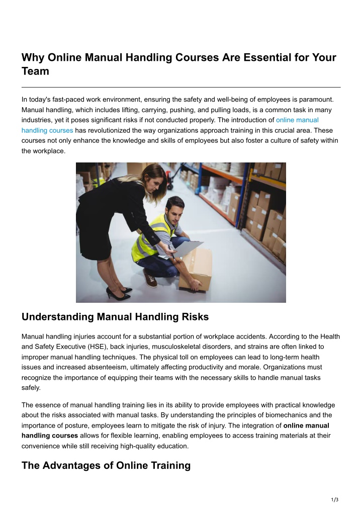 why online manual handling courses are essential