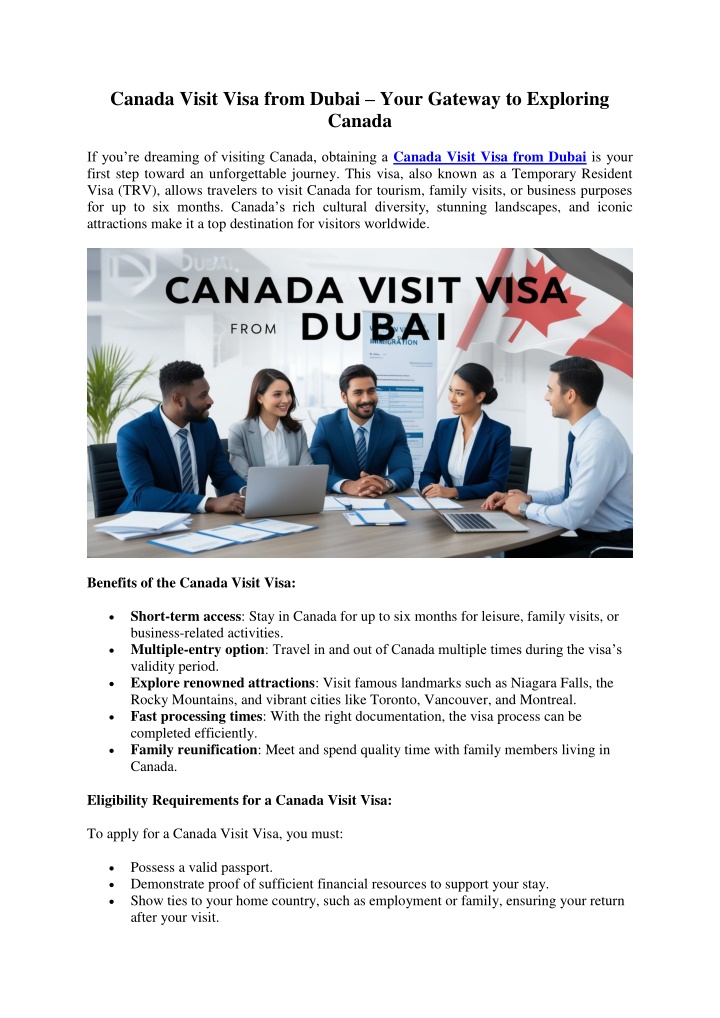 canada visit visa from dubai your gateway