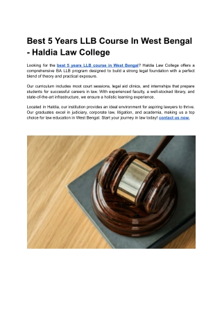 Best 5 Years LLB Course In West Bengal - Haldia Law College
