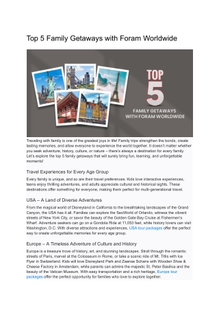 Top 5 Family Getaways with Foram Worldwide