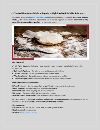 Trusted Aluminium Sulphate Supplier