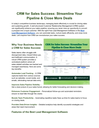 CRM for Sales Success: Streamline Your Pipeline & Close More Deals