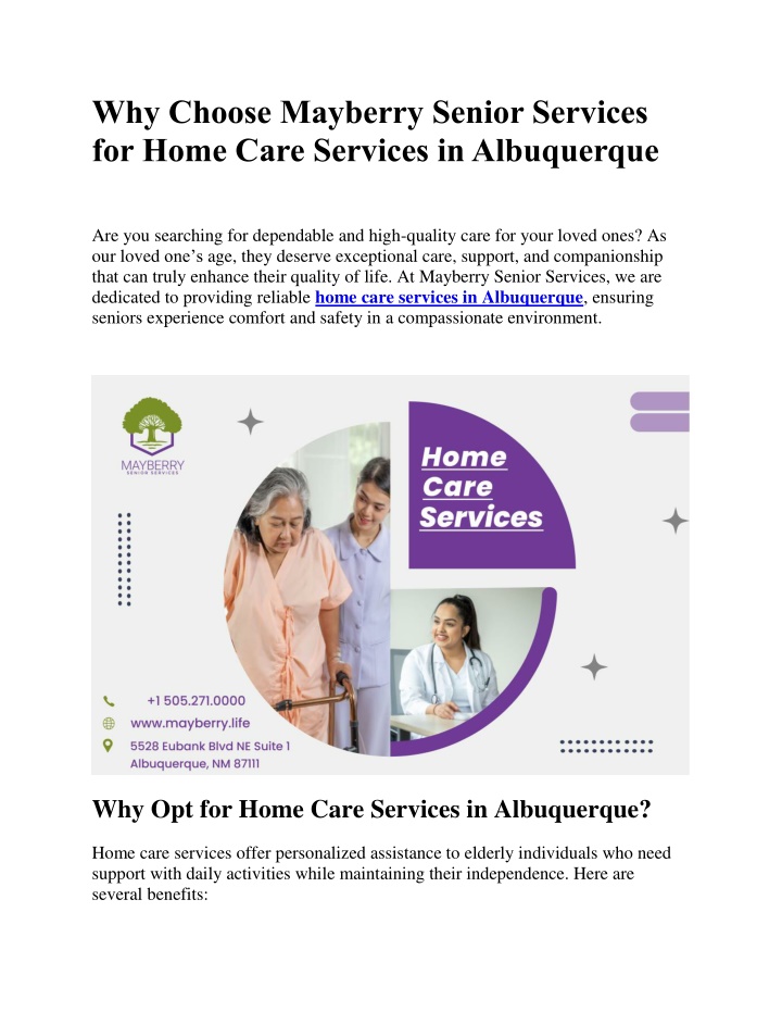 why choose mayberry senior services for home care