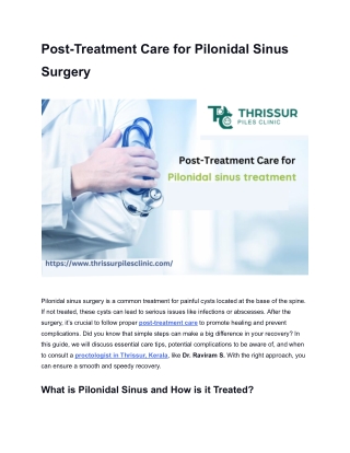 Post-Treatment Care for Pilonidal Sinus Surgery