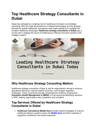 Top Healthcare Strategy Consultants in Dubai