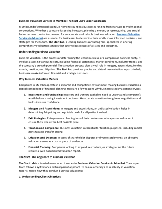 Business Valuation Services in Mumbai