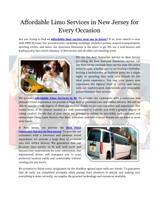 Affordable Limo Services in New Jersey for Every Occasion