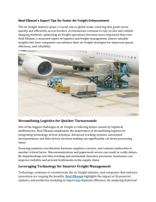 Neal Elbaum’s Expert Tips for Faster Air Freight Enhancement