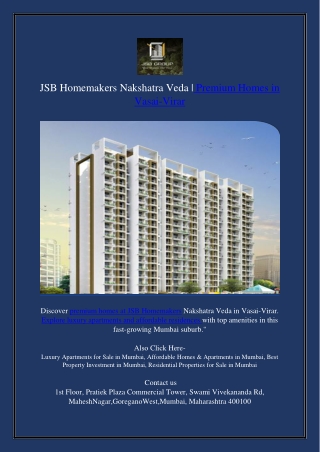 JSB Homemakers Nakshatra Veda Premium Homes in Vasai-Virar