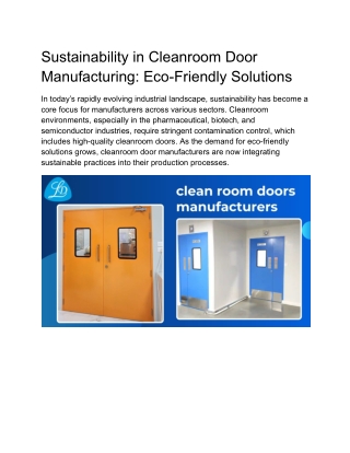 Sustainability in Cleanroom Door Manufacturing: Eco-Friendly Solutions