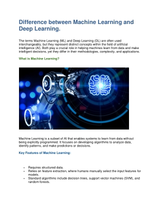 difference between machine learning and deep