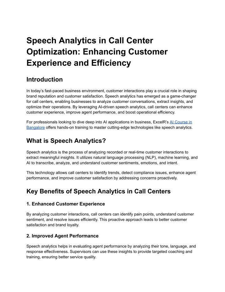 speech analytics in call center optimization