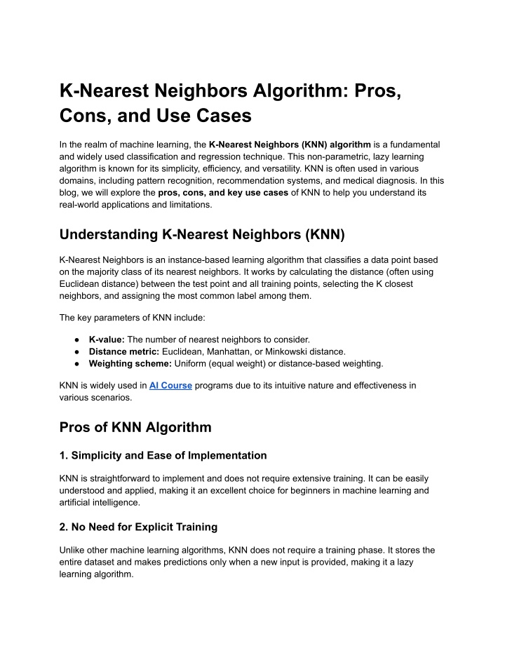 k nearest neighbors algorithm pros cons