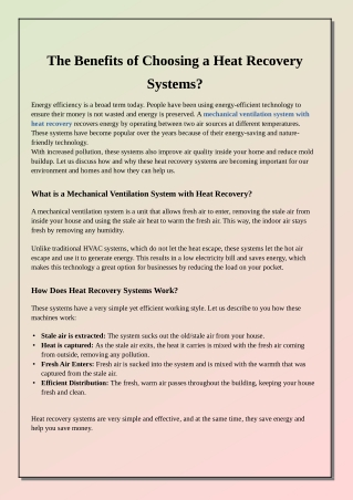 The Benefits of Choosing a Heat Recovery System for Your Business