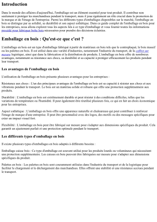 Guide Complet de l'Emballage en Bois pour les Entreprises