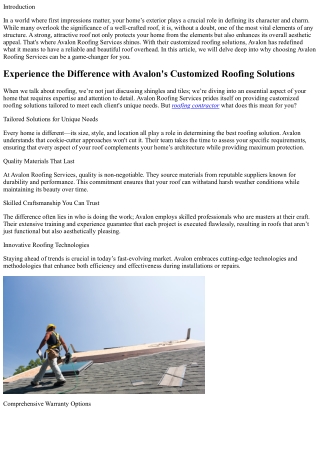 Experience the Difference with Avalon's Customized Roofing Solutions