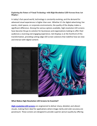 Exploring the Future of Visual Technology with High-Resolution LED Screens from Aet Displays