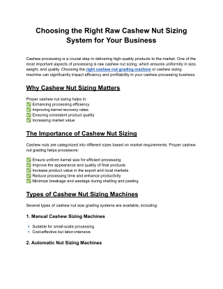 choosing the right raw cashew nut sizing system