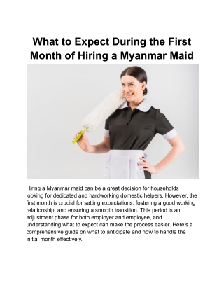 What to Expect During the First Month of Hiring a Myanmar Maid
