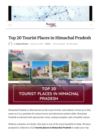 Top 20 Tourist Places in Himachal Pradesh