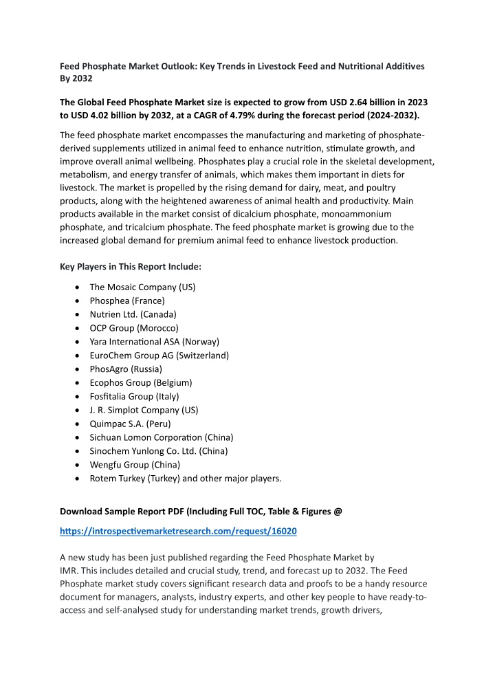 feed phosphate market outlook key trends