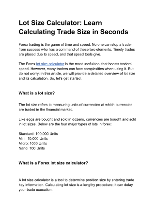 lot size calculator learn calculating trade size