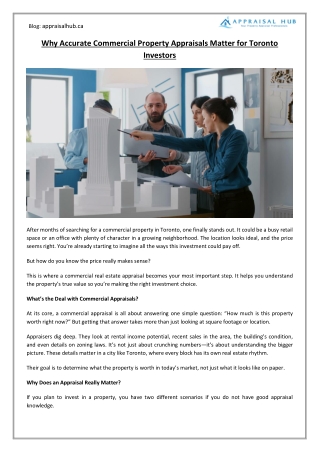 Why Accurate Commercial Property Appraisals Matter for Toronto Investors