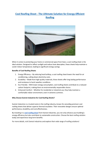 Cool Roofing Sheet - The Ultimate Solution for Energy-Efficient Roofing